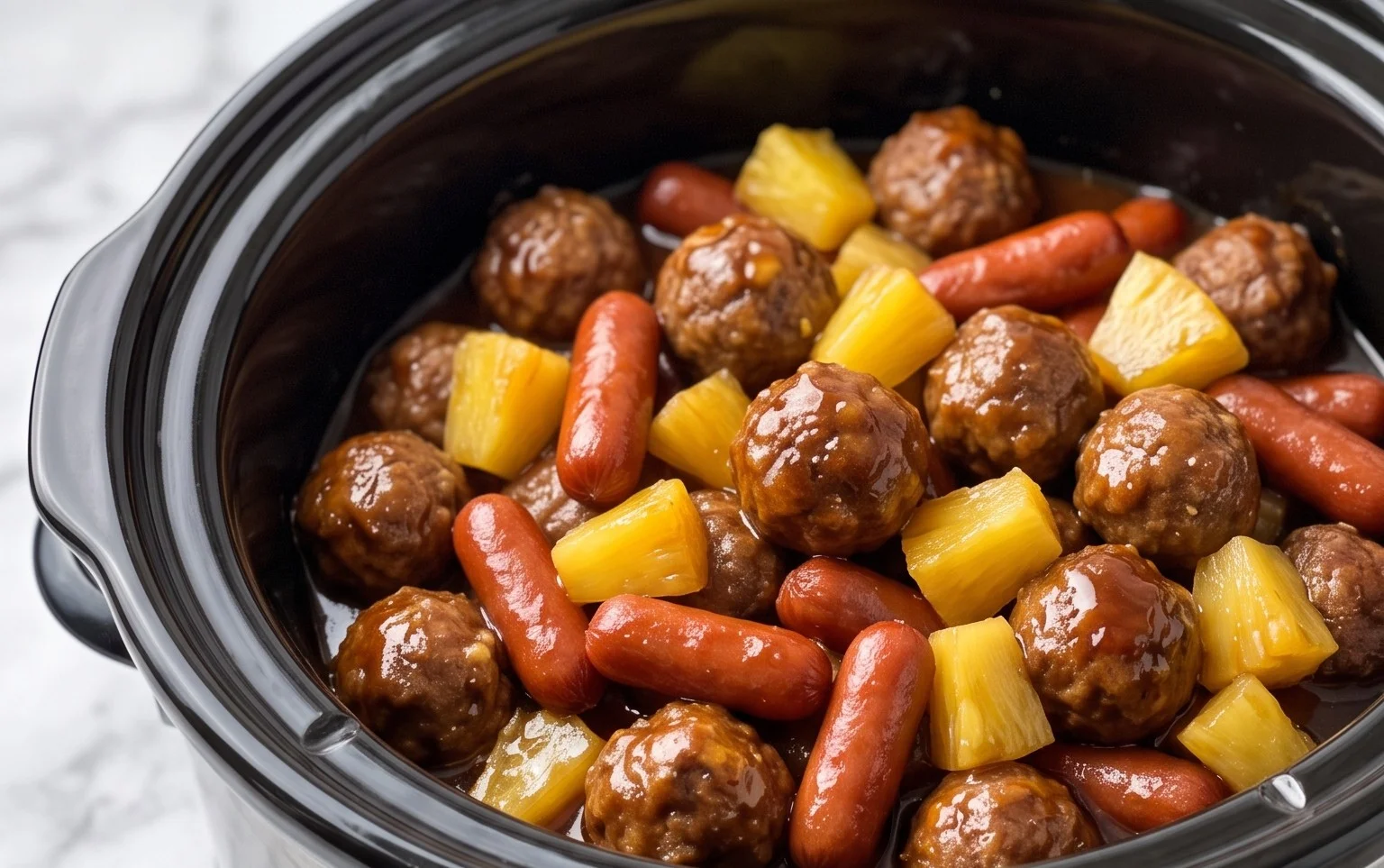Easy Meatball Pineapple Smokies Slow Cooker Recipe